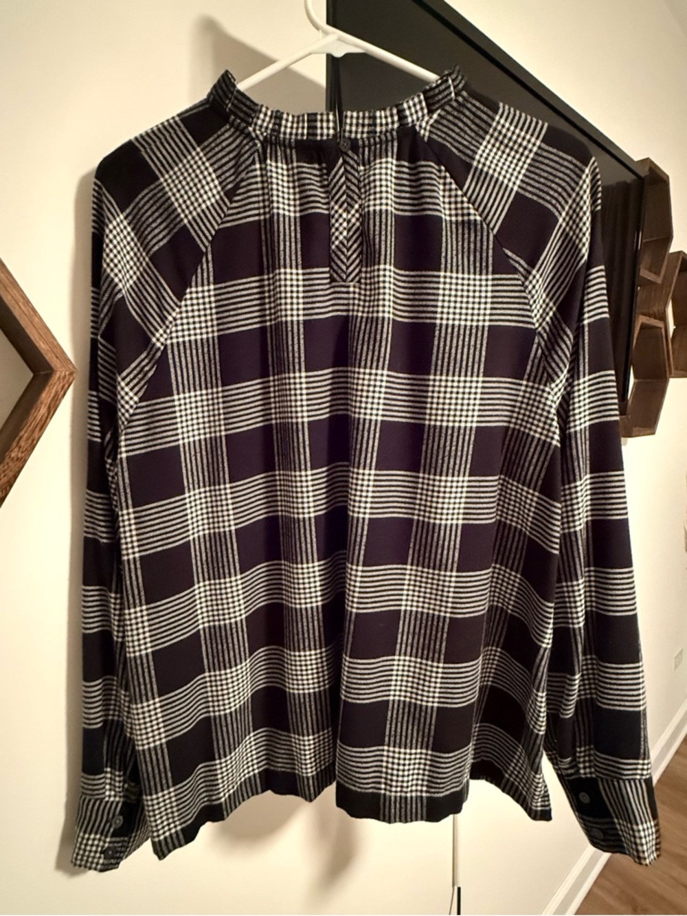 LOFT Black and White Plaid Long-Sleeve Blouse
